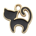 Cat charm pendant with black oil drop finish and gold metal frame for DIY jewelry - Arched Back Cat 12x12mm