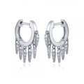 18K gold plated hoop earrings with s925 silver needle and crystal fringe drop charms - Silver / White Zirconia