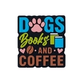 Abalorio cuadrado de PVC con diseño Dogs Books y Coffee y letras vibrantes en relieve 3D - Eslogan Perros Libros y Café