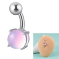 14G silver stainless steel belly ring featuring a four-prong set lavender iridescent stone - 1.6x10x5x8mm / Light Purple Red