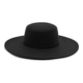 Sombrero de fieltro de lana negro de ala plana para un estilo elegante de otoño e invierno - M (56-58cm) / Black (Wide Brim)