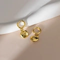 Pair of gold-plated apple-shaped huggie earrings featuring smooth metallic finish and leaves - Gold - Apple Shape