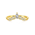 Anello a corona in argento S925 dorato con zircone a goccia e sottile fascia a strati - US 6 / Giallo
