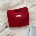 Rode teddy fleece make-uptas met ritssluiting en grote capaciteit voor op reis - Wijnrood Bouclé Fleece