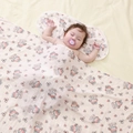Bamboo cotton muslin swaddle blanket and shaping pillow with pink cartoon girl print - Doll Sister