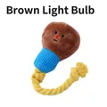 Plush coffee bulb dog toy with blue corduroy base and yellow durable cotton rope - Brown