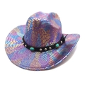 Chapeau de cowboy western à motif serpent coloré avec turquoise et rivets argentés - M (56-58cm) / Violet