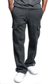 Detail view of charcoal grey cargo pants featuring multiple utility pockets and drawstring hem - M / Bottoms / Dark Gray