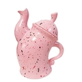 Pink ceramic canister with attitude featuring unique red and black speckled finish - Pink Pot