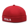 Red retro docker hat with white NY&JA letter embroidery in streetwear style - Adjustable / Red
