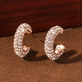 Fashion rose gold C-shaped hoop earrings with sparkling crystal rhinestones inlay - White With KC Gold