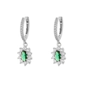 S925 sterling silver emerald green clover flower drop earrings with brilliant diamonds - White Gold (Style I)