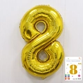Golden 40-inch number 8 foil balloon with metallic finish and size options card - 40-inch Gold 8-piece Set With Paper Cards