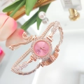 Elegant rose gold quartz watch with rhinestones and adjustable thin metal strap - Rose Gold Case Pink Dial