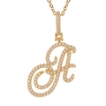 Close-up of gold plated letter A pendant with micro-pave cubic zirconia stones - A (Gold)