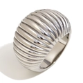 Silver 316L stainless steel croissant ring with textured dome ribbing on white background - US 6 / Fat Croissant Style / Steel