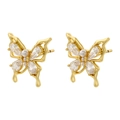 Eleganti orecchini a fiocco dorati con zirconi chiari e perle bianche su sfondo bianco - VE1364-Fiocco di Perle Dorate