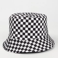 Detailed view of the checkered canvas fisherman hat with high-quality fabric texture - M / Black