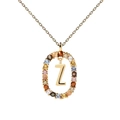 Golden necklace with letter Z pendant and multi-colored cubic zirconia gemstones - Letter Z