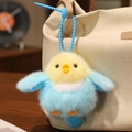 Porte-clés oiseau en peluche bleu et jaune avec son sur une bandoulière de sac tissé - Bleu-Jaune
