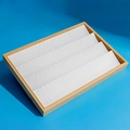 Wooden jewelry display tray with white multi-slot inserts for necklaces and bracelets - Earring Tray