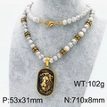 Collier rétro pour hommes avec pendentif tête de lion doré et perles de turquoise blanche - Style Perles en Pierre Blanche (KN250248-KJX)