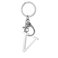 Minimalist stainless steel keychain with polished letter V pendant and swivel clasp - Letter V / Steel