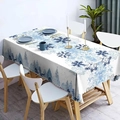 Pastoral style tablecloth featuring blue winter snowflake and tree patterns for dining rooms - 30 / 152cm*220cm