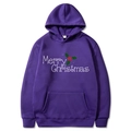 Purple Merry Christmas hoodie featuring festive 2D graphic print and cozy drawstring hood - S / Purple