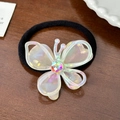 Schillerndes Schmetterling-Haargummi mit buntem Strass auf schwarzem Gummiband - Haargummi-4.4cm / Irisierendes Weiß