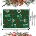 Detail of 32x45cm green Christmas placemat with festive snowman and tree knit pattern - Style 7
