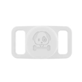 Detail view of white silicone AirTag case with dog and bone motifs for pet collars - White
