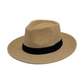 Chapeau de paille classique kaki avec ruban noir pour les vacances à la plage - M (56-58cm) / Kaki (Style à Bord Plat en Paille)