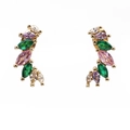 18K gold plated teardrop stud earrings with colorful marquise-cut zircon stones - Curved Leaf Shape - Green Pink Purple White Zirconia