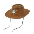 Cappello da cowboy marrone con stella da sceriffo d'argento e cordino regolabile - Taglia Unica (58cm) / Cachi