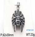 Detail view of vintage Indian chief pendant with eagle feathers and size measurements - Indian Chief (Style 17)