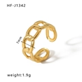 7mm wide gold plated stainless steel Cuban chain open ring with adjustable band design - Adjustable Open / Cuban Link Texture (HF-J1342) / Gold