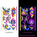 UV reactive fluorescent punk tattoo sticker featuring wings and skull motifs - Fluorescent DWYG-019
