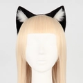 Handmade black and white plush cat ear headband accessory for cosplay on golden wig - Black and White