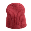 Deep red wool blend knit beanie for women featuring a thick ribbed texture for winter warmth - Red