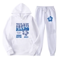 Ensemble survêtement polaire blanc avec sweat à capuche imprimé Tulum Mexico bleu - L (XXL) / Haut Et Bas / Blanc (48)