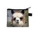 Polyester kids coin purse featuring a realistic alpaca print and black zipper detail - White Realistic Alpaca Portrait