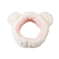 Detail of plush microfiber spa headband with cute bear ears in pink and white - Headband - Creamy White Strawberry Bear