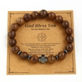 Bracciale croce in legno marrone per battesimo con biglietto God Bless You - Wood Grain