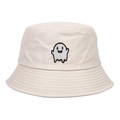 Cappello a secchiello in cotone beige con ricamo a fantasma e tesa larga strutturata - Bianco Sporco