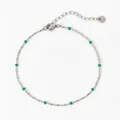 Adjustable silver stainless steel chain bracelet with small emerald green beads - Silver + Emerald Green