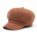 Caramel brown corduroy newsboy cap with vintage octagonal crown and textured finish - M(56-58cm) / Coffee