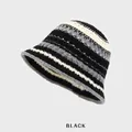Chapeau bob en maille à rayures noires, blanches et grises au design pliable chic - M (54-58cm) / Noir