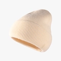Minimalist cream-colored knitted beanie hat with ribbed texture and wide folded cuff - Cream