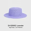 Flat-top straw hat in purple color with wide brim for sun protection and beach style - 54-58cm / Purple
